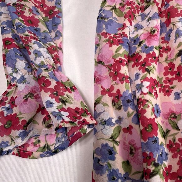 Kirundo Womens Dress Small Pink Floral Faux Wrap Ruffle Tiered Long Sleeve Flowy - Picture 12 of 13